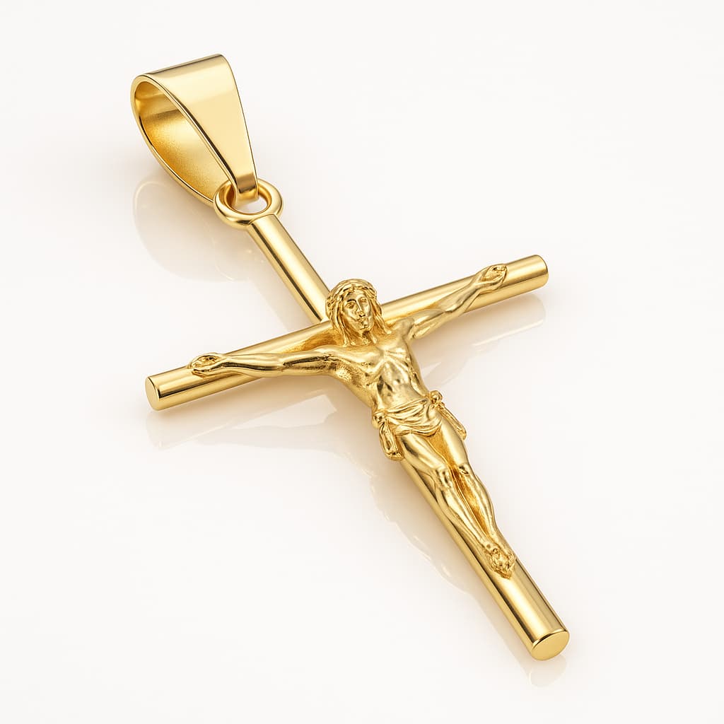 Pingente Banhado a Ouro 18k Cruz Com Cristo Crucifixo Clássico Unissex