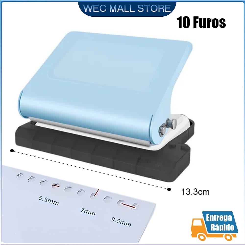 Perfurador De Papel Portátil Sem Esforço 10 Furos P/ Pastas Encadernação Artesanal A4/B5/A5