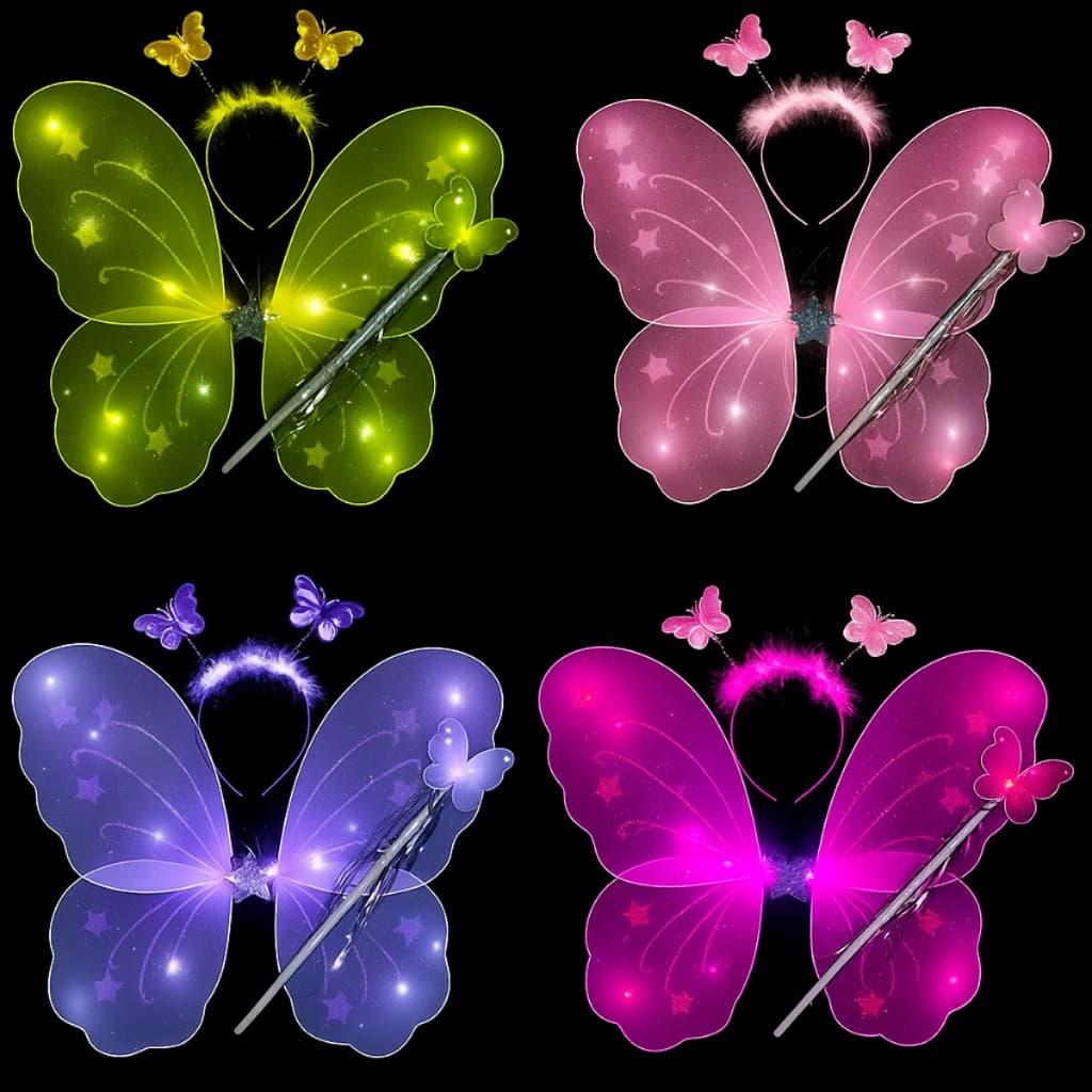Kit Varinha e Tiara Fada Fadinha Borboleta C/ Led Criança Menina Festa Halloween Infantil