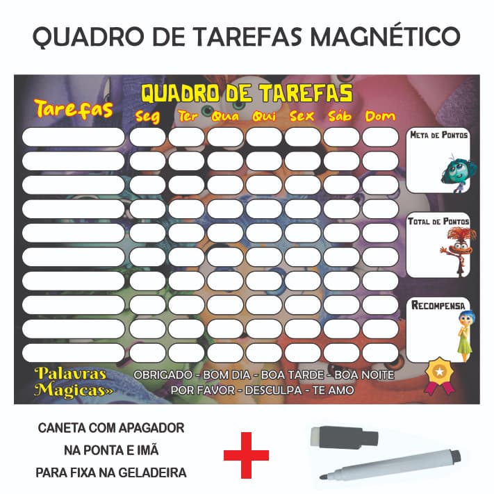 Quadro de Rotina Infantil com Imã Quadro de tarefas diárias Infantil Divertidamente