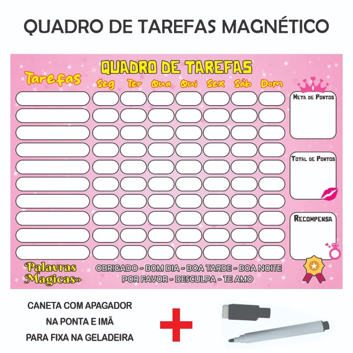 Quadro de Rotina Infantil com Imã Quadro de tarefas diárias Infantil Incentivo Infantil Princesa