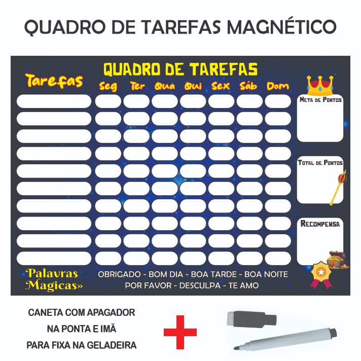 Quadro de Rotina Infantil com Imã Quadro de tarefas diárias Infantil Incentivo Infantil Principe