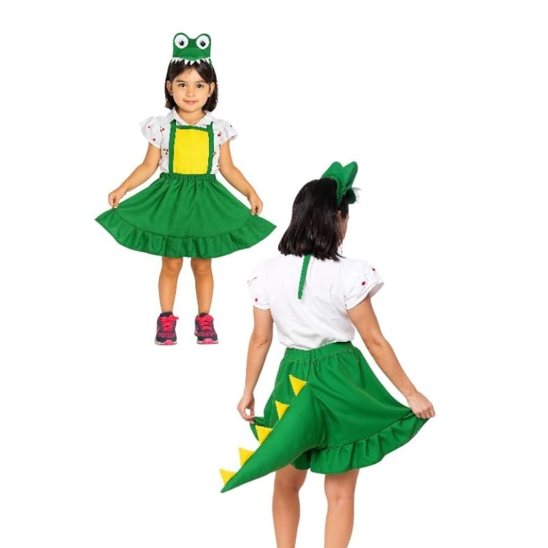 FANTASIA CUCA ADULTO E INFANTIL,  jardineira da cuca incluso tiara, fantasia sitio do picapau amarelo, fantasia jacaré