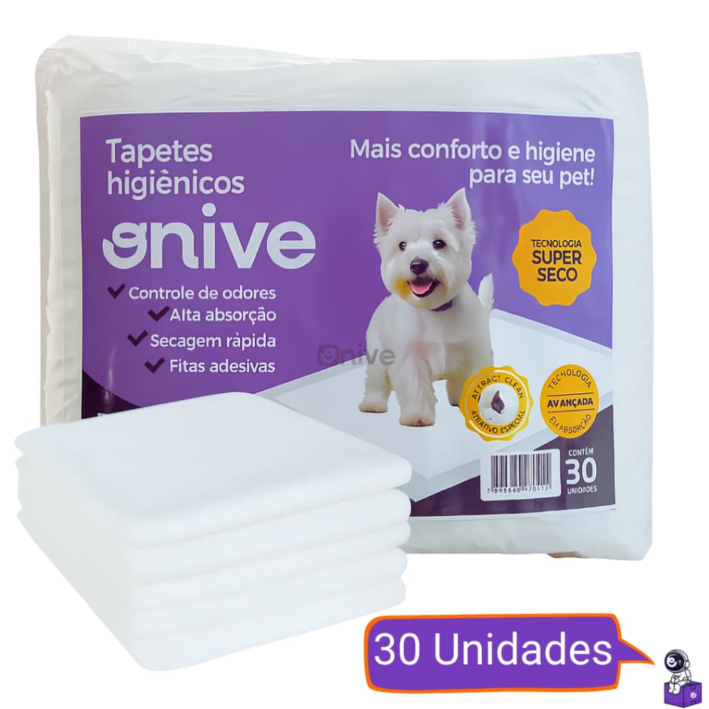 Tapete Higiênico Para Cães 60x55 Kit com 30 Unidades Descartável Alta Absorção Controle de Odores