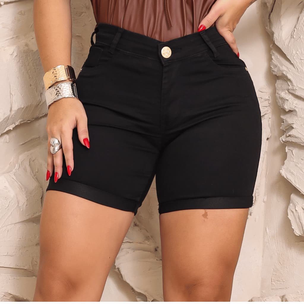 Bermuda Meia Coxa Feminina Cintura Alta com Lycra Empina Bumbum jeans Cos Alto Casual Elegante