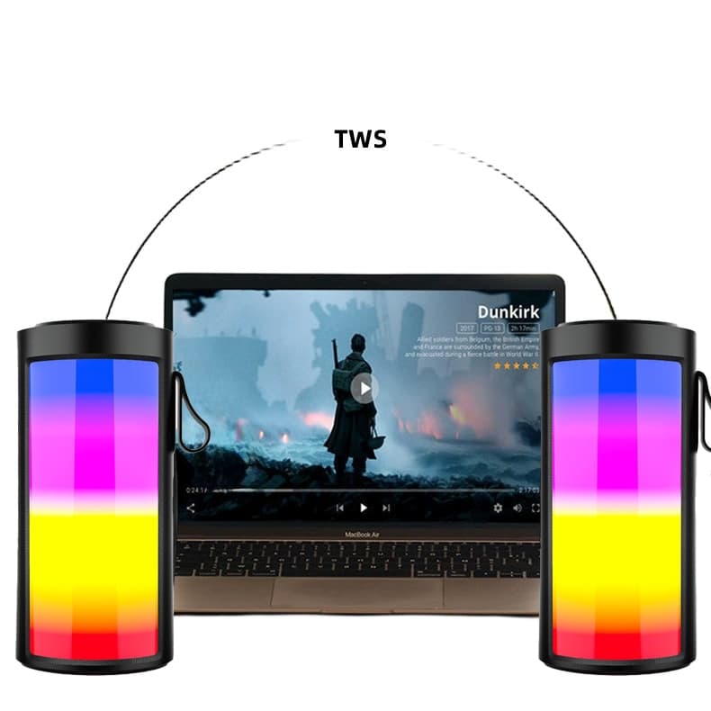 Caixa de som Portátil Bluetooth RGB 10W TWS 5.0 BT/USB/TF/FM/TWS/RGB IPX4 P/Festa ao Ar Livre e Casa