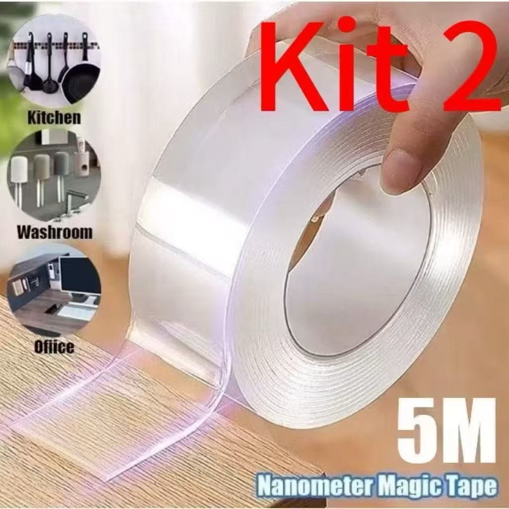 Kit Peças Fita Dupla Face Extra Forte Transparente NanoGel Silicone Mágica Adesiva Cola na Parede Móvel Porta