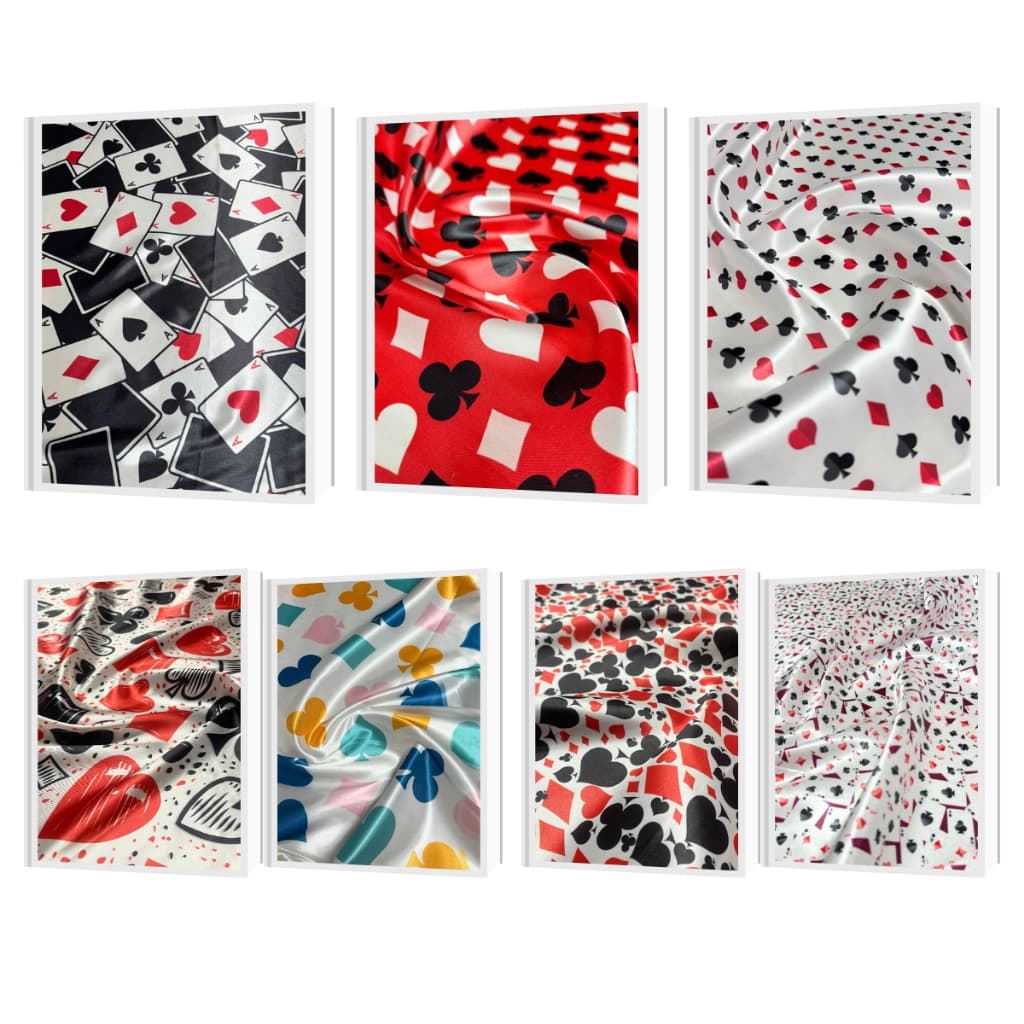 Tecido Cetim Digital Estampado Naipes de Baralho 1,40m Decorações e Festas Pomba Gira