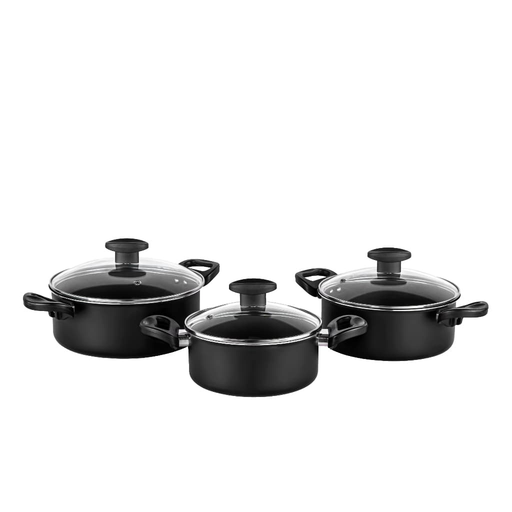 Jogo de Panelas Antiaderente 3 Peças Com Alças Tampa de Vidro