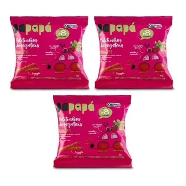Kit 3 Palitinhos de Vegetais Papapá - Beterraba e Grão de Bico - 20g +8Meses - Produto Orgânico