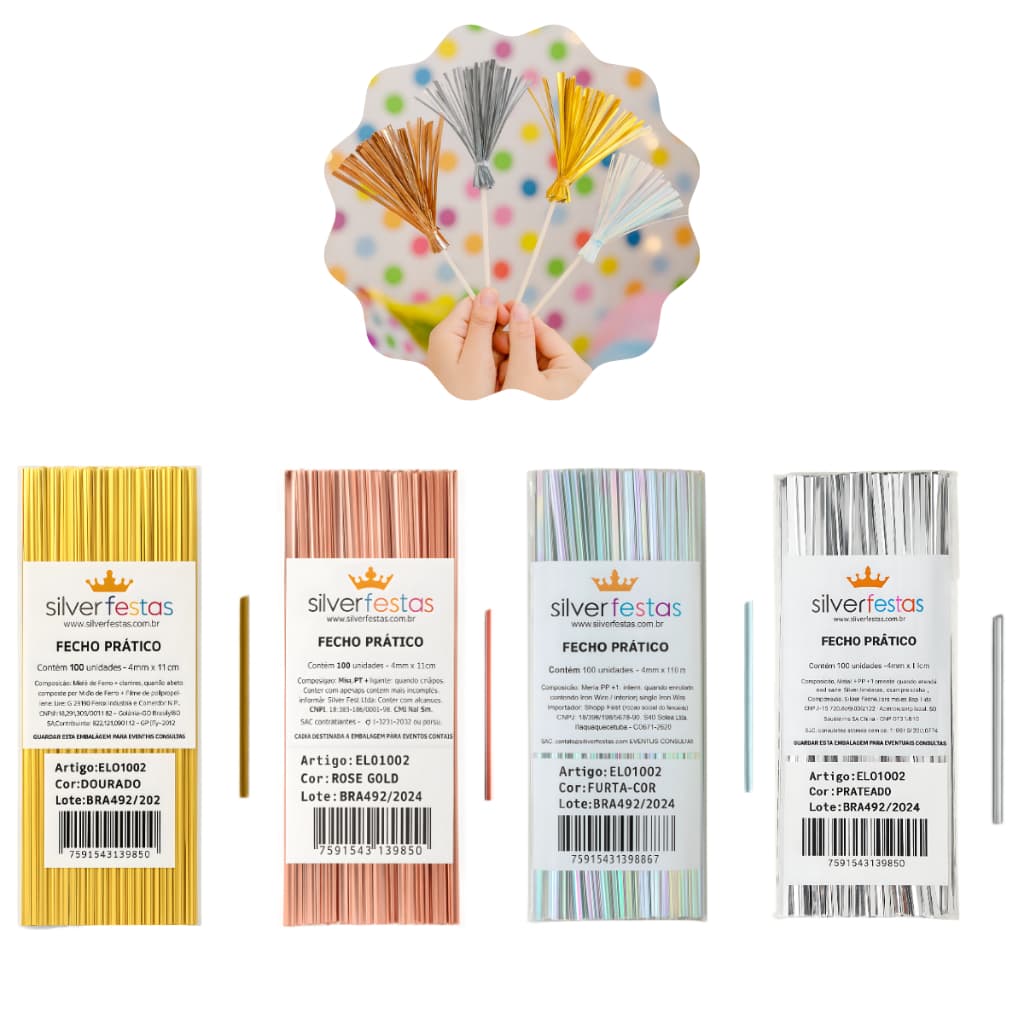 LACRE FECHO Amarrilho Metalizado 100un Prático Amarrilho Arame Embalagem Amarrar Lembrancinha Presentes Balão