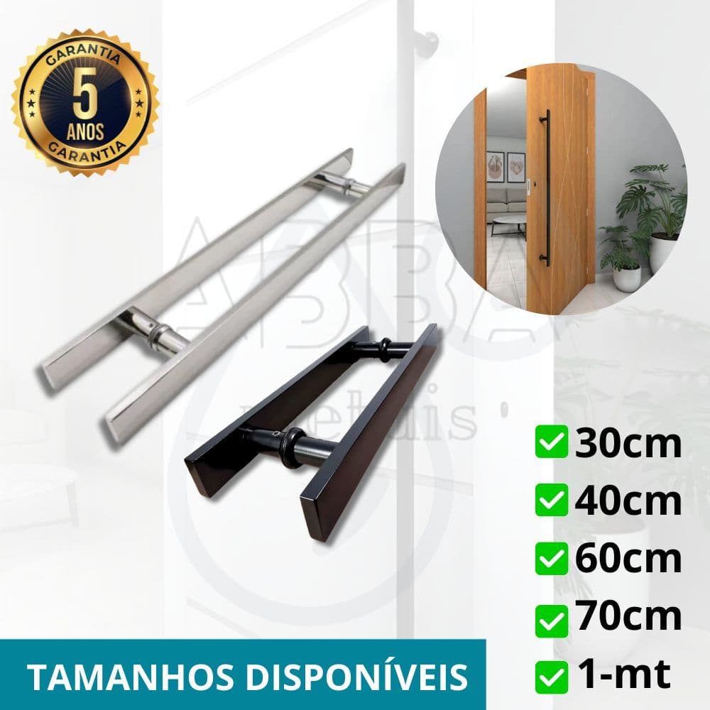 Puxador Duplo Quadrado Pivotante – Preto e Cromado | Tamanhos 30, 40, 60, 70cm e 1 Metro