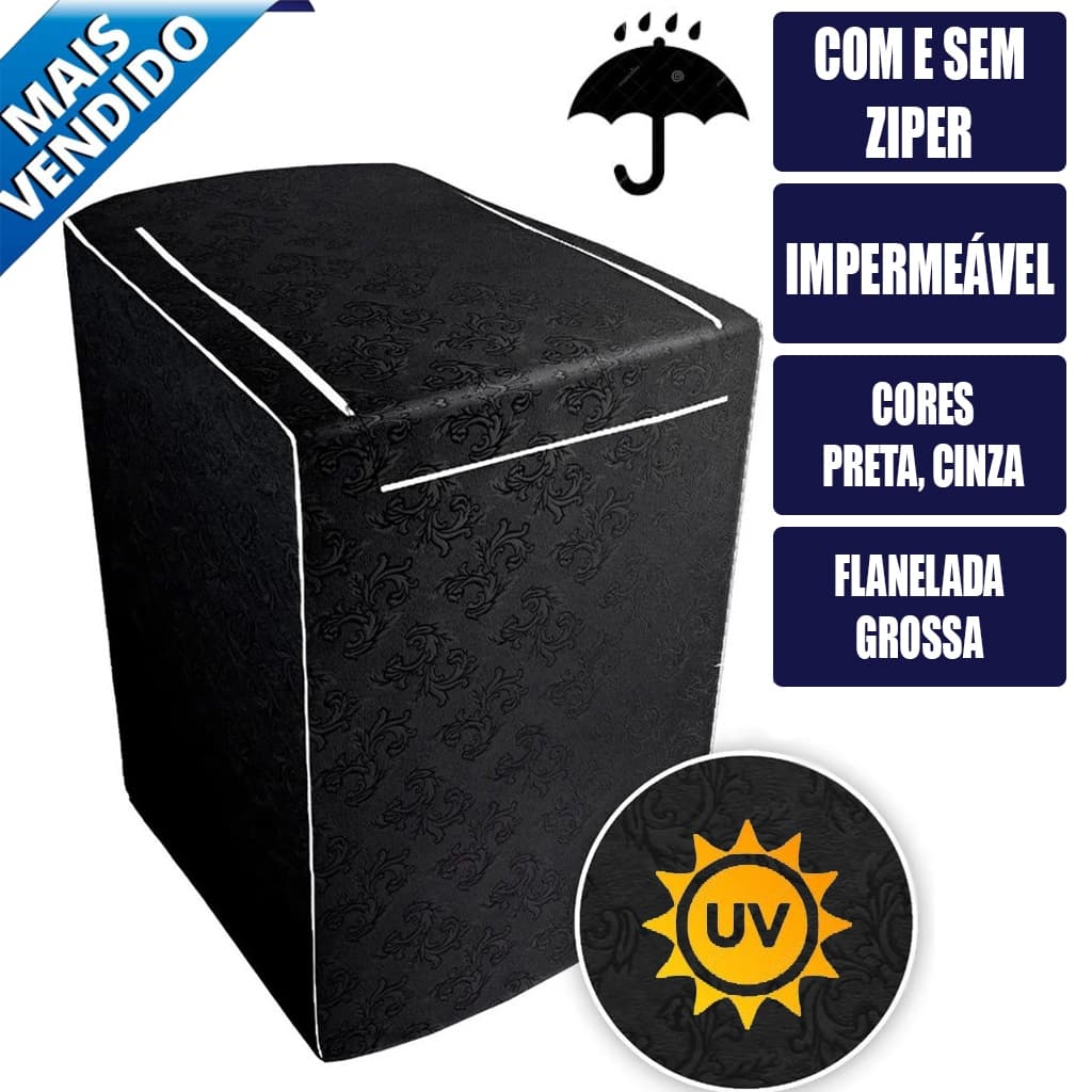 Capa para Máquina de Lavar Brastemp 16, 17, 18kg Impermeável Com Ziper Flanelada Promoção Oferta