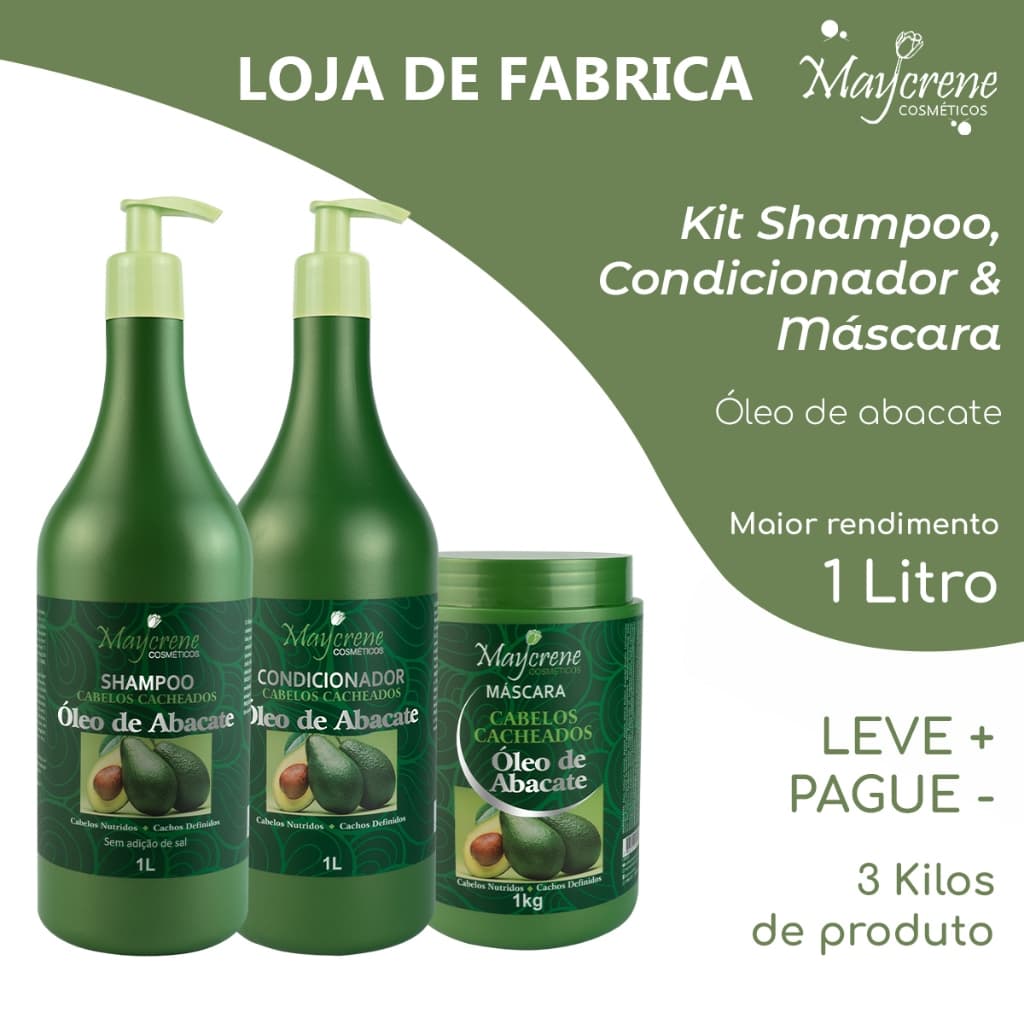 Kit Capilar Abacate 3x1L | Hidratação Profunda + Nutrição | Shampoo + Condicionador + Máscara