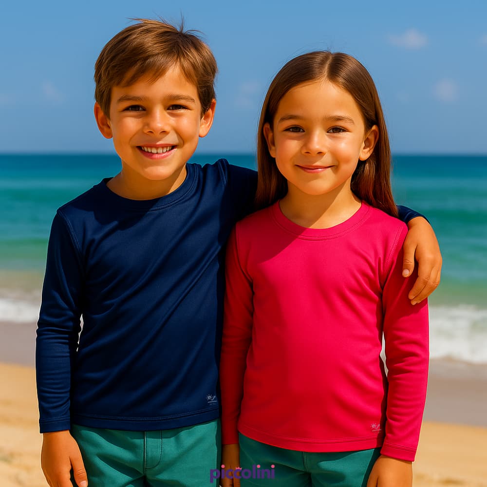 Kit com 2 Camisas térmicas Infantil  e Juvenil Unissex proteção solar UV 50+ de 2 Ate 14 anos Blusa