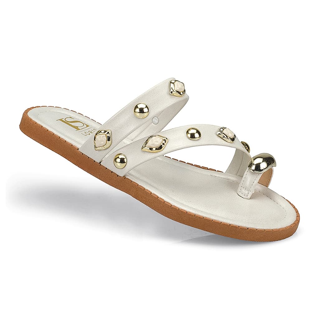 Sandália Feminina Rasteira Rasteirinha Tiras Dedo Com Aplique Ilhós Spike 087-008