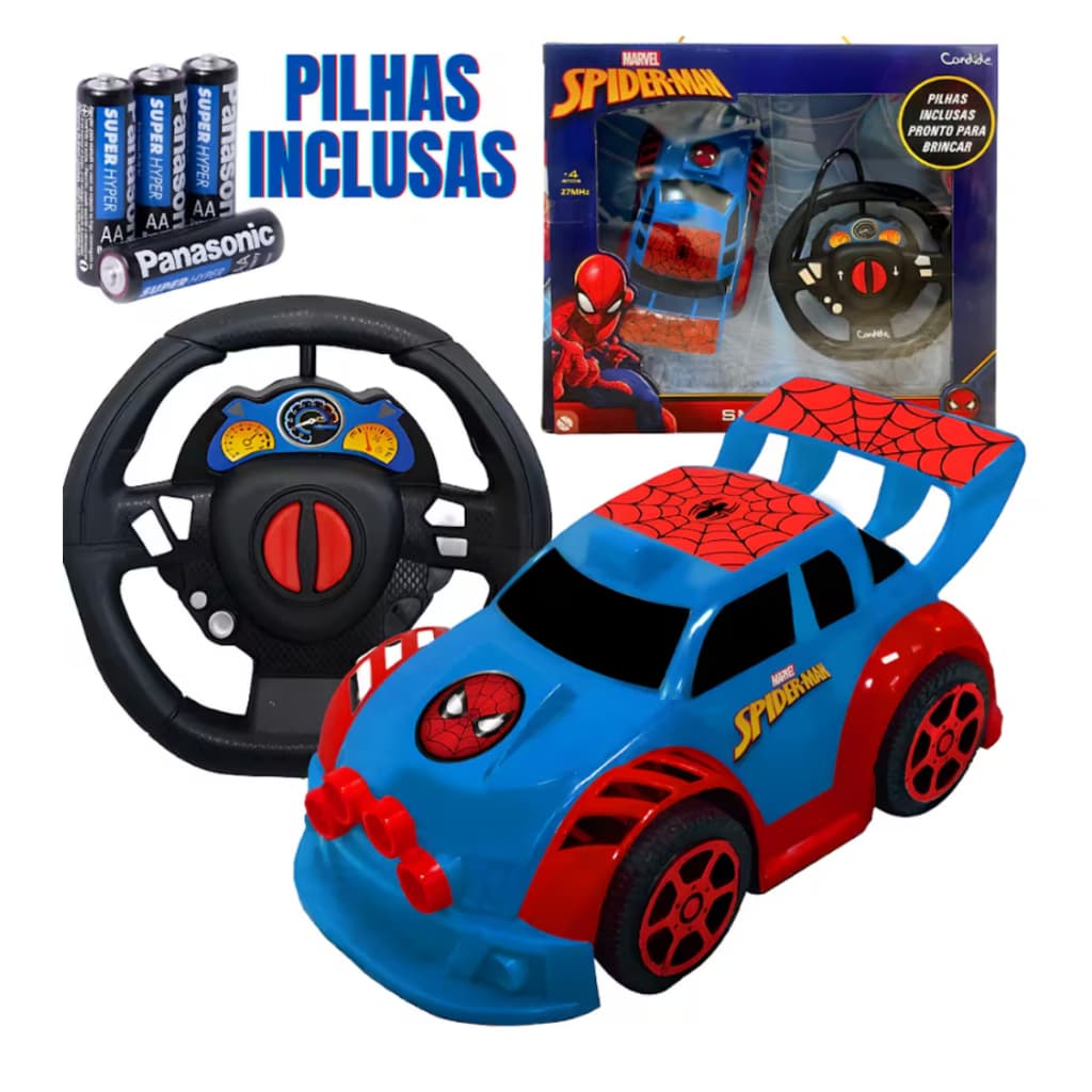 Carro de Controle Remoto HOMEM ARANHA + Pilha Inclusa / ORIGINAL Candide - ENTREGA IMEDIATA
