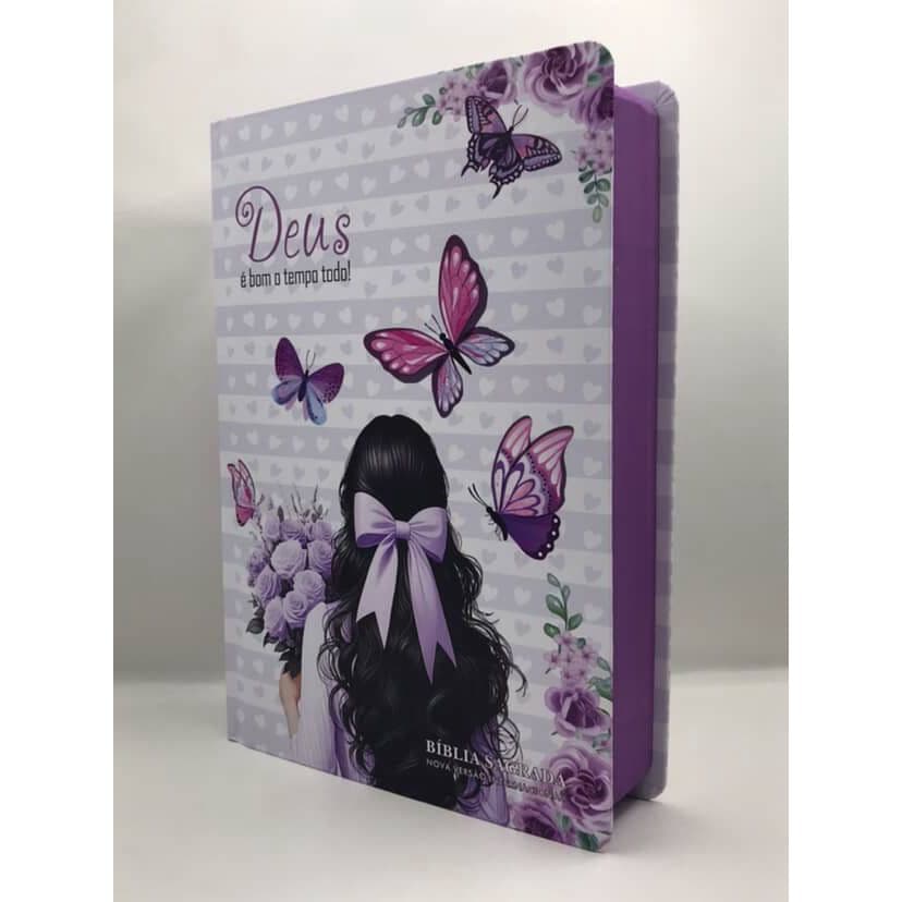 Bíblia Sagrada Tamanho Grande NVI Capa Dura Rosas Lilás
