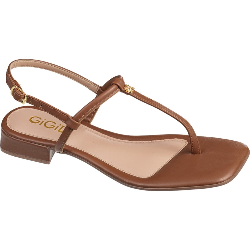 Sandália Feminina Fio Dental Rasteira Detalhe Metalizado Salto Baixo Confortável GiGiL