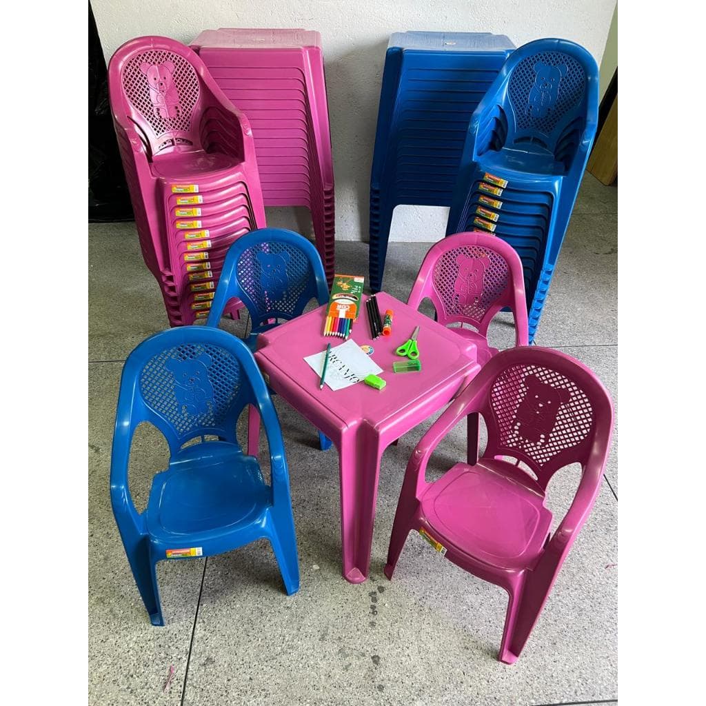 Mesa E Cadeira Infantil Azul Rosa Criança Pintar colorir comer colorida Resistente Decorada Estudo