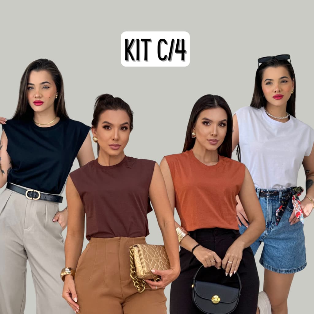 4 Blusas Muscle Tee Cavada Combo T-shirt feminina Basica 100% Algodão Sem Estampa academia blusinha