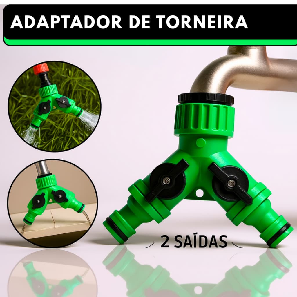 Adaptador de Torneira Conector Engate Rápido de Mangueira 2 Vias em Y Dupla Saída Universal Jardim Irrigação