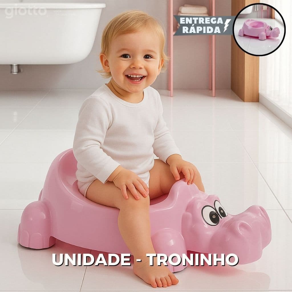 Troninho Infantil Rosa hipopotamo Crianças Desfralde meninas banheiro desenho fofinho