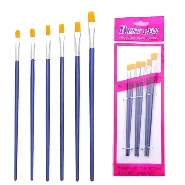 6 Pincel Chato Quadrado para unhas gel acrigel fibra Artesanato Pintura Artes