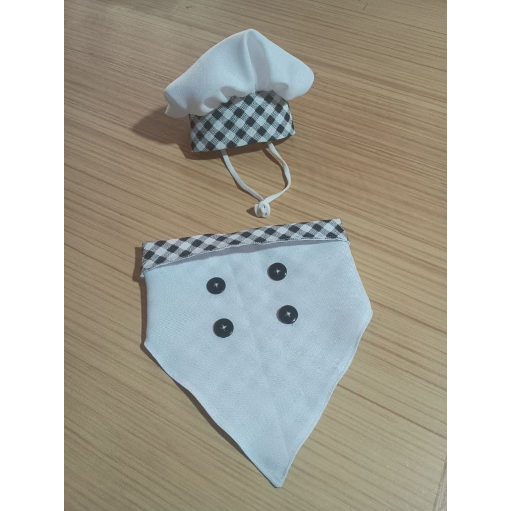 BANDANA PET DOG CHEF COZINHEIRO + CHAPÉU BOTÃO DE PRESSÃO PARA CÃES E GATOS