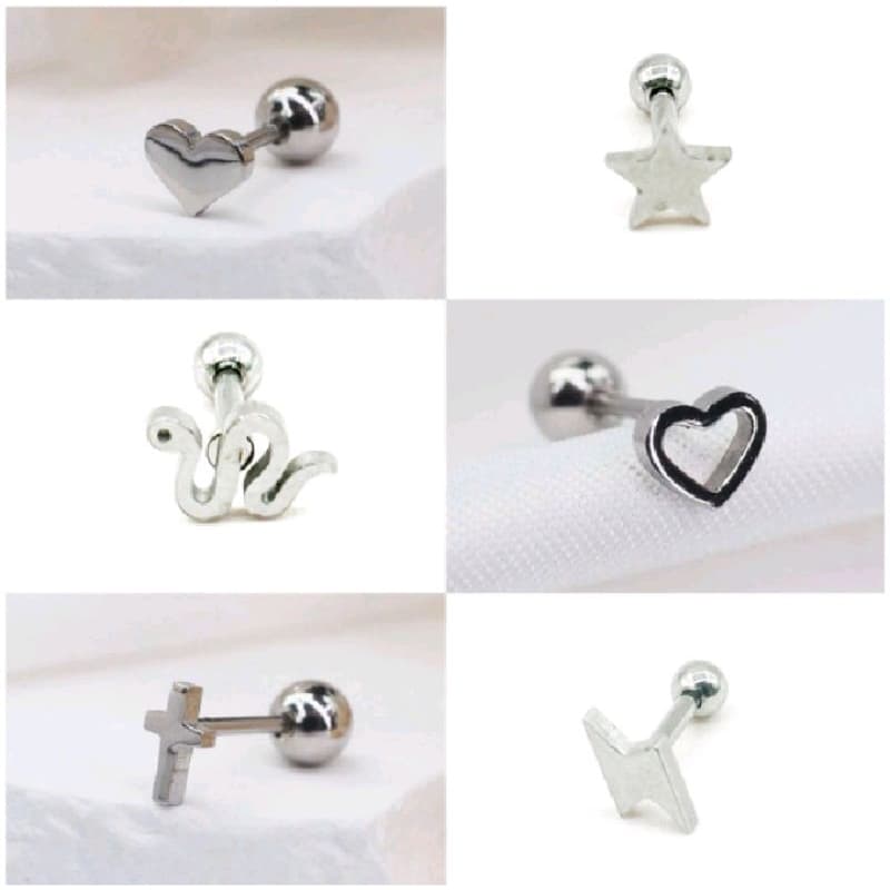 kit 4 piercings trágus aço cirúrgico