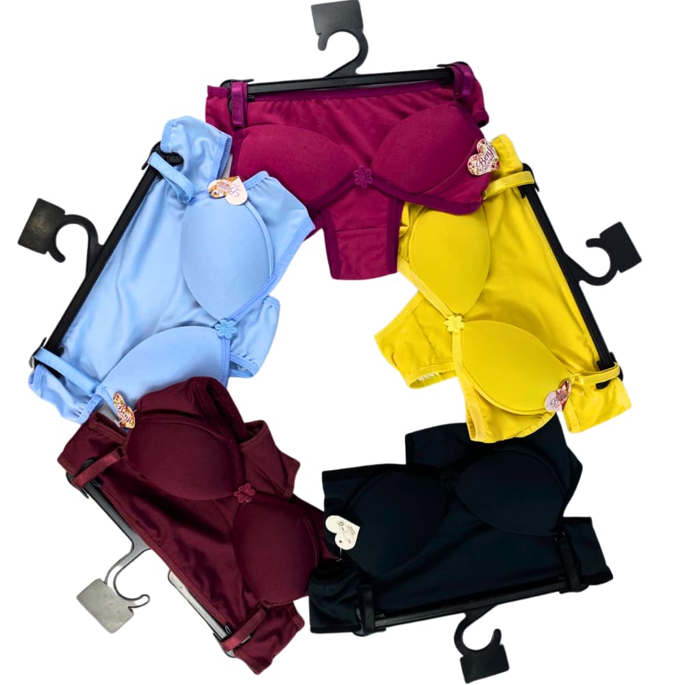 Kit 5 Conjuntos Menina Moça Calcinha E Sutiã Com Bojo Lingerie Infantil Lisa