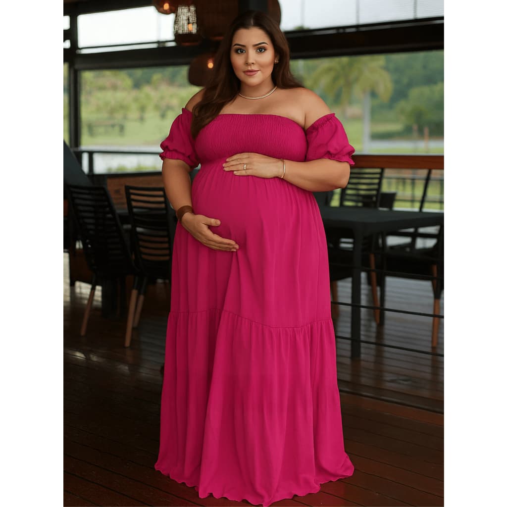 Vestido Para Grávida Ombro a Ombro Ciganinha Fácil Para Amamentação Confortável Roupas Para Gestante