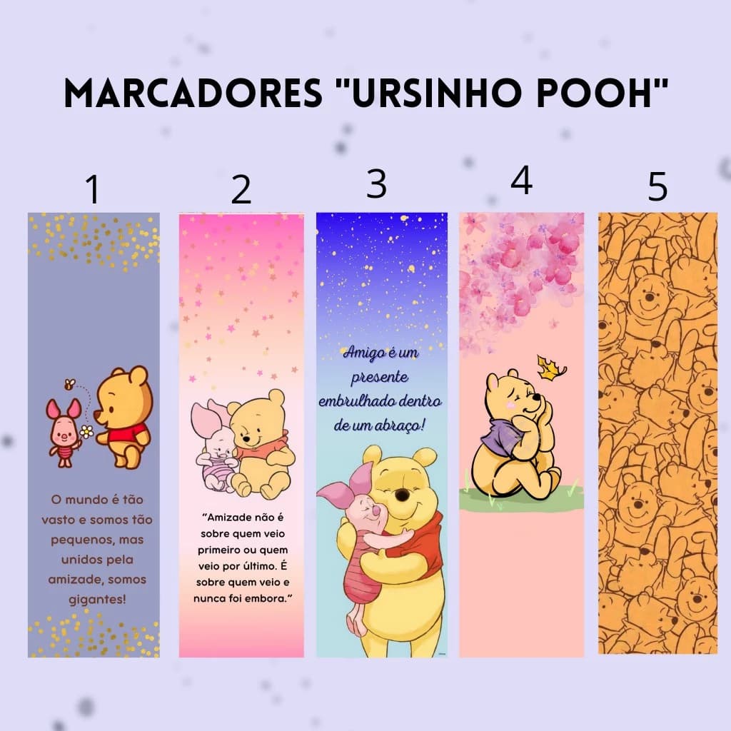 Kit Marcador De Página Plastificado Ursinho Pooh