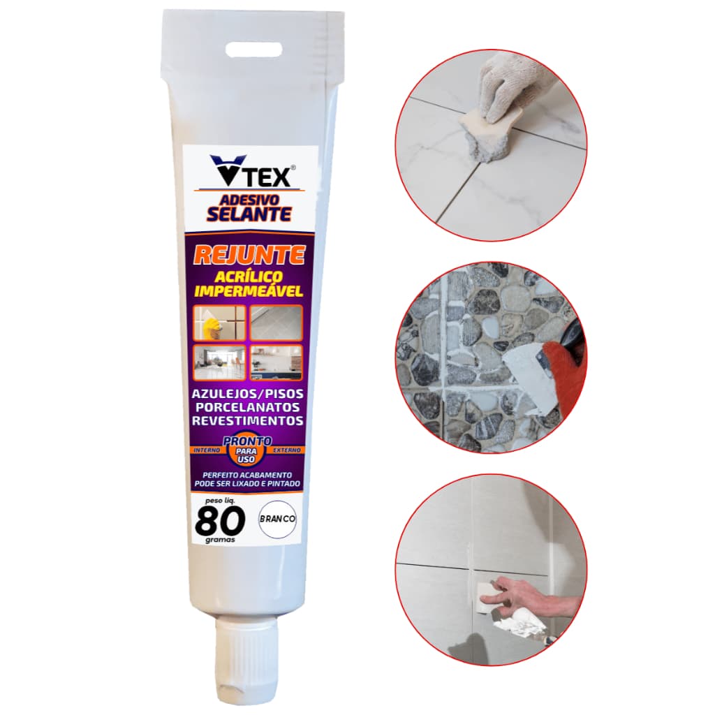 REJUNTE VTEX Pronto Uso fácil aplicação sob rejunte antigo, Antifungo, Impermeável SEM cheiro 80GR