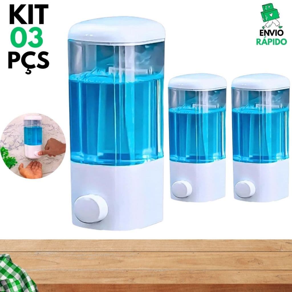 Jogo 3/2/1 Dispenser Automático de Parede Sabonete Líquido Sabão Álcool Gel Detergente 580ml