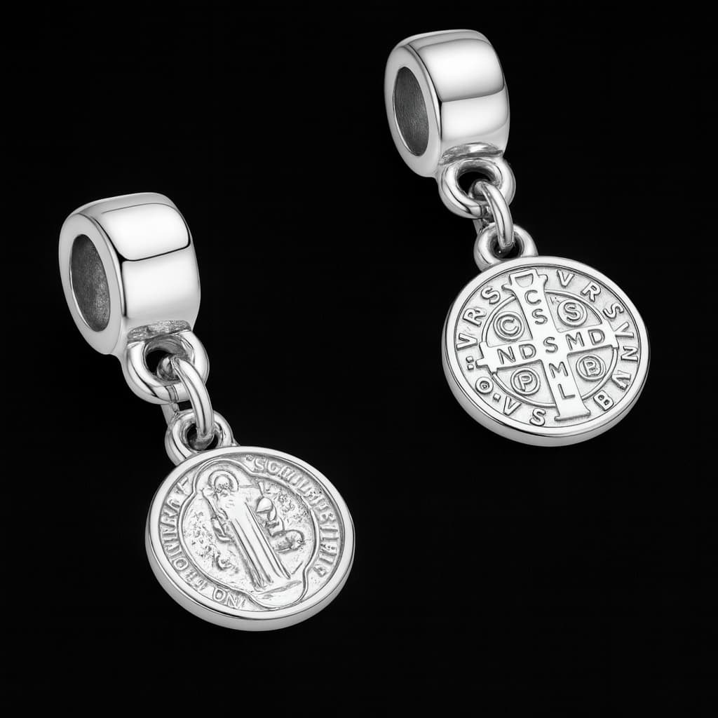 Berloque São Bento Detalhado Religioso Folheado Prata 925 p/ Pulseiras e Braceletes Acessórios Femininos