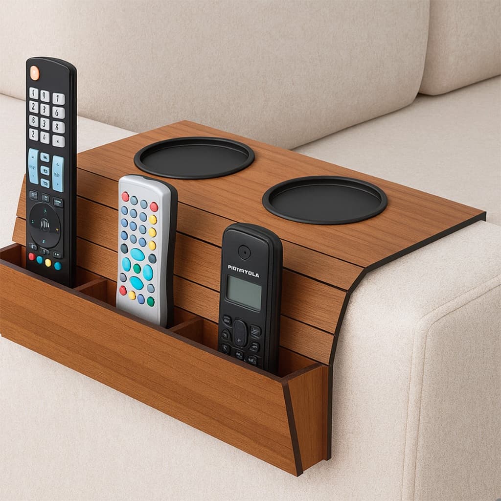 Esteira Apoio de Braço para Sofá em MDF com Porta Copo e Controle