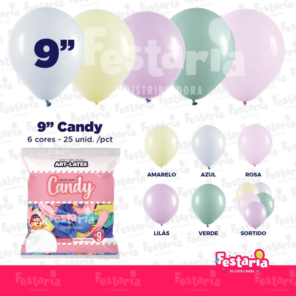 Balão Candy 9" Diversas Cores  – 25 Unid – Art Latex