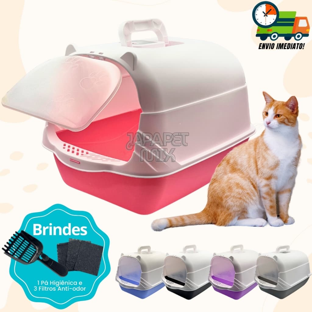 Caixa de Areia para Gatos Fechada Higiênica + Pá e 03 Filtros Anti Odor Promoção Envio Imedito