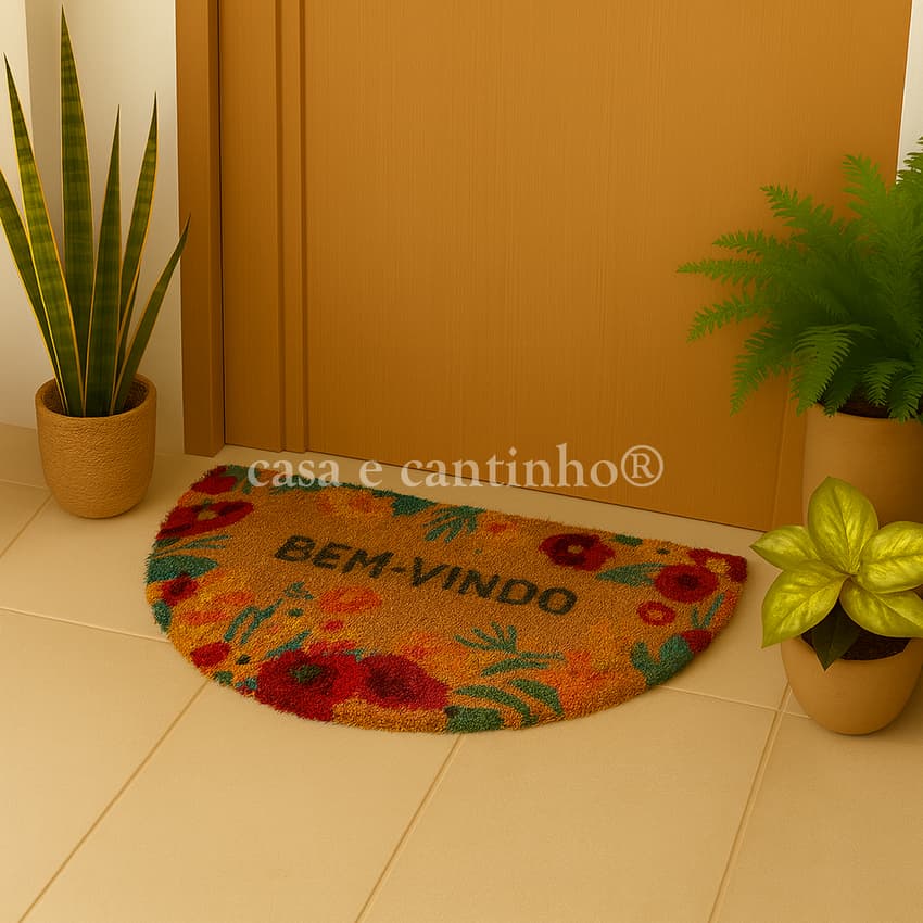 Tapete Capacho Borracha e Fibra de Coco Porta Varanda Churrasqueira Recepção Casa