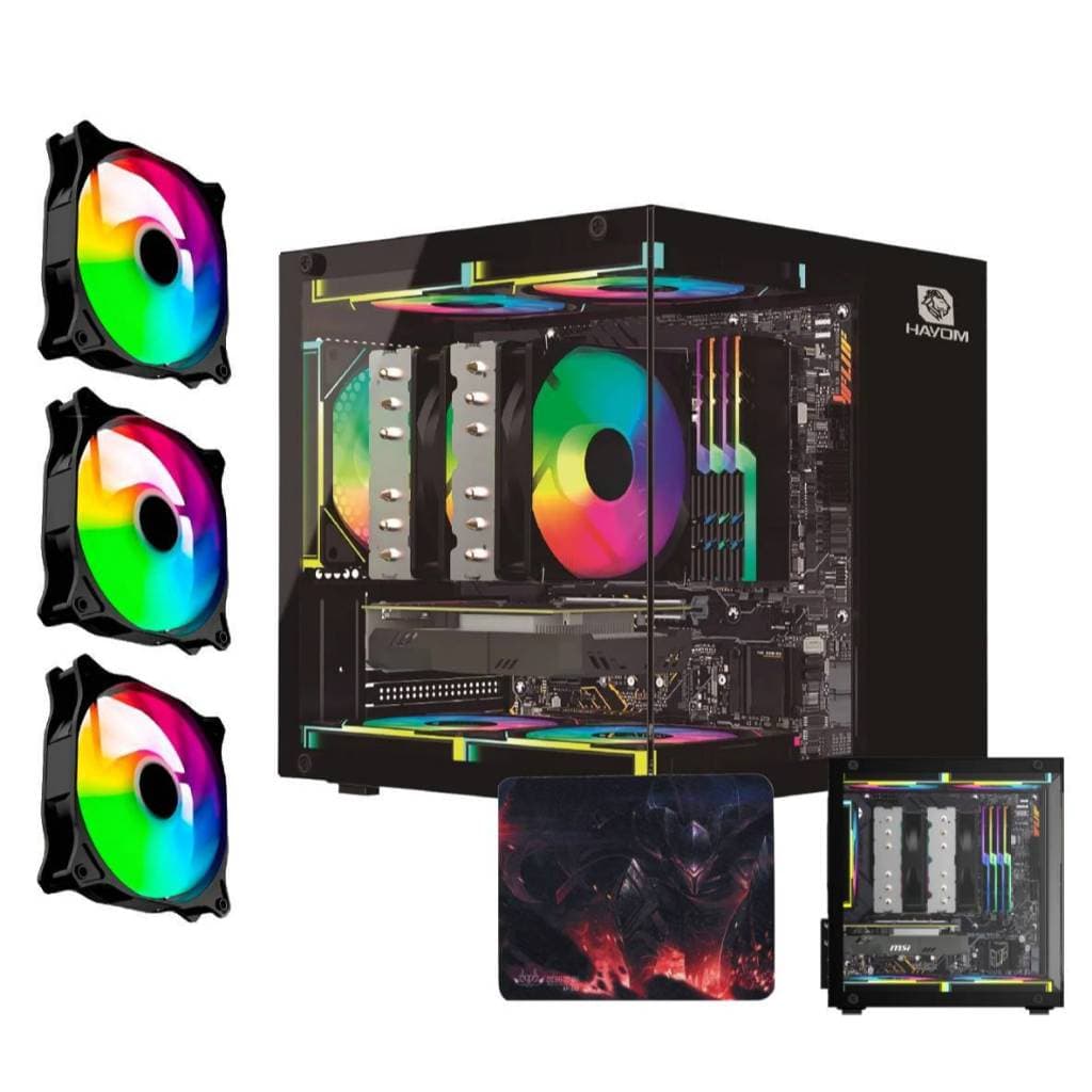 Gabinete Cpu Gamer Com Fans RBG LED inclusas Vidro Tem. Frontal e Lateral