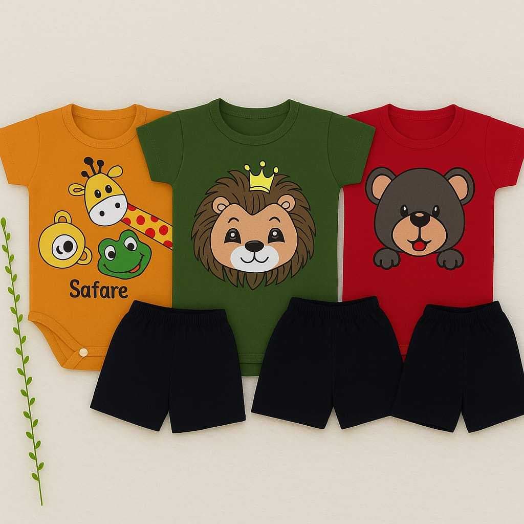 Body Bebê com Shorts Safari – Roupinha Infantil Estampa de Animais Menino Menina