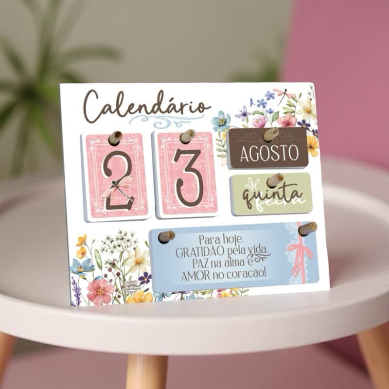 Calendário de Mesa Permanente com Plaquinhas Inpiradoras MDF Madeira