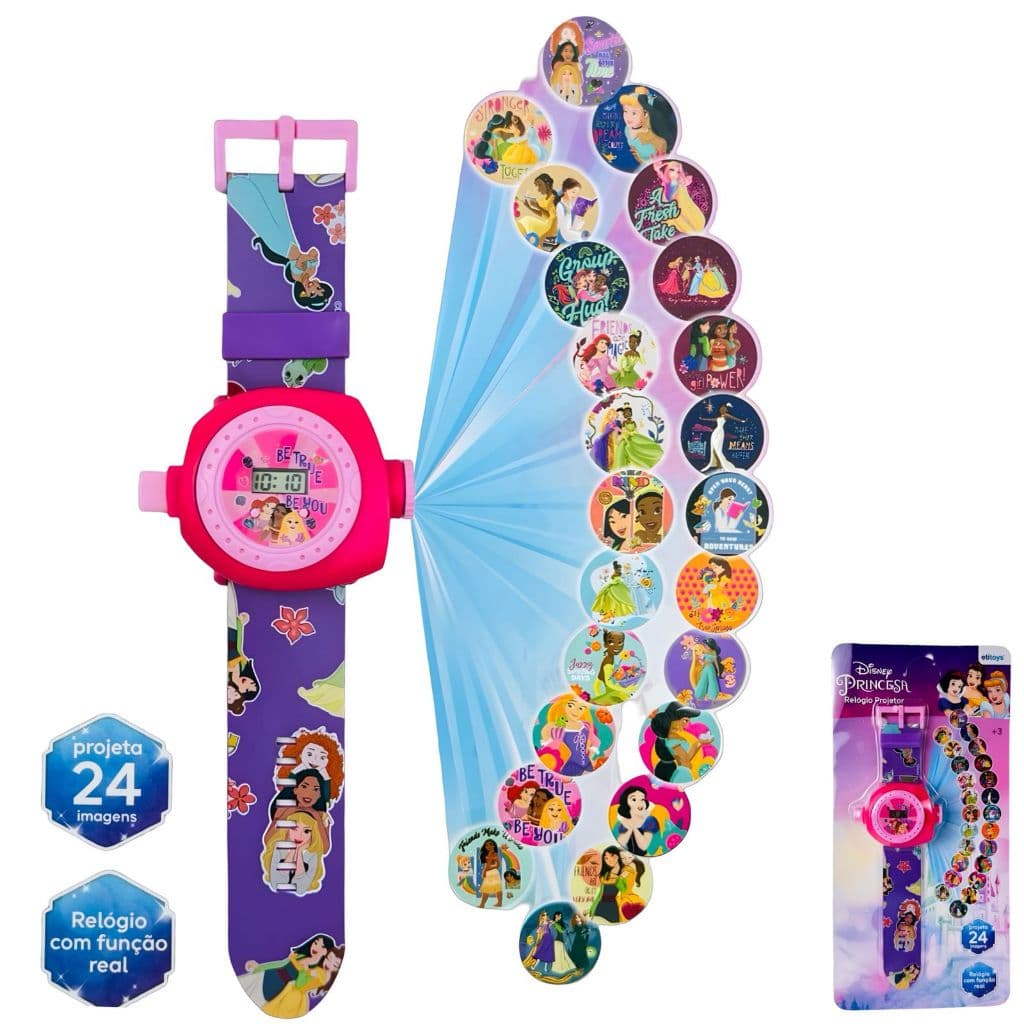 Relógio Infantil Princesa Disney Brinquedo Meninas Projetor 24 Imagens Presente Criativo