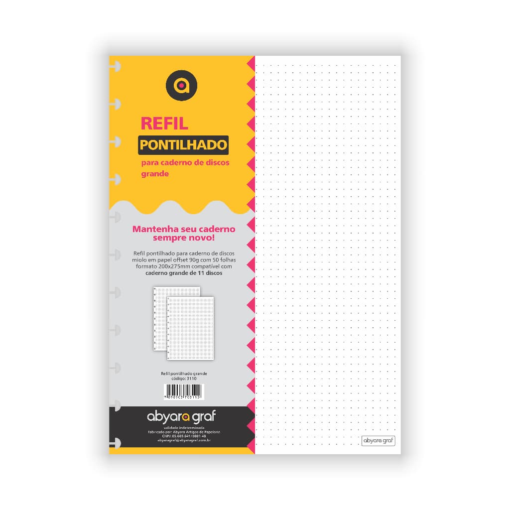 Refil Caderno tipo Inteligente 50 Folhas Pontilhado A4 A5 Abyara Graf