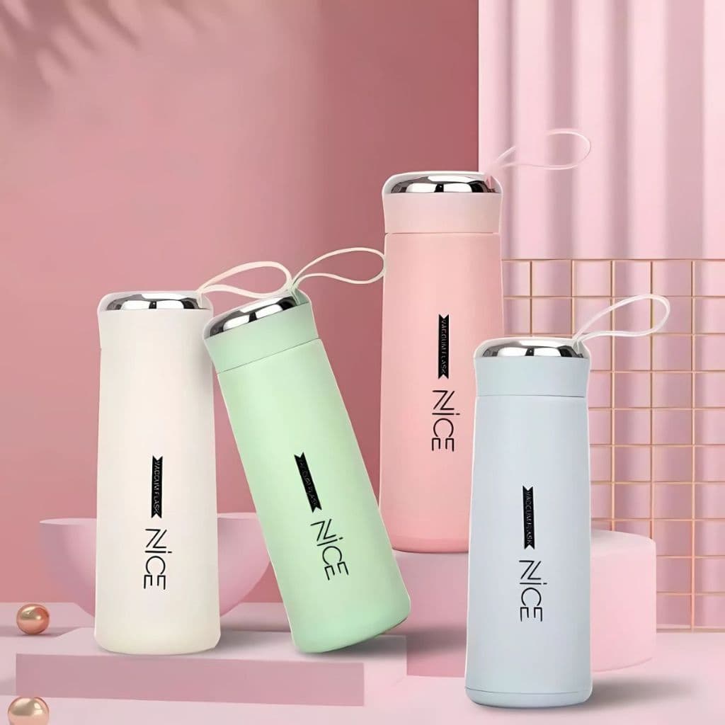 Garrafa de Água Vidro com Proteção 400ml Trends Colors Candy Mantém Temperatura Nice Rabbit