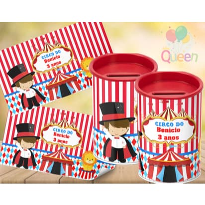 Cofrinhos Personalizados Circo Vintage aquarela  - Temos todos os temas