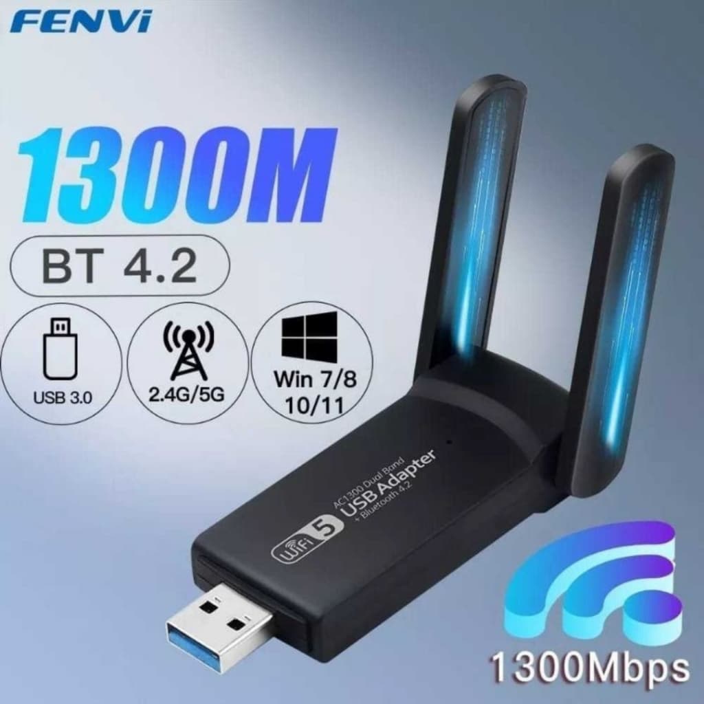 Adaptador Wi-fi 2 Antenas Dual Band 2-4G e 5G USB 3.0 5Ghz 1300Mbps Bluetooth