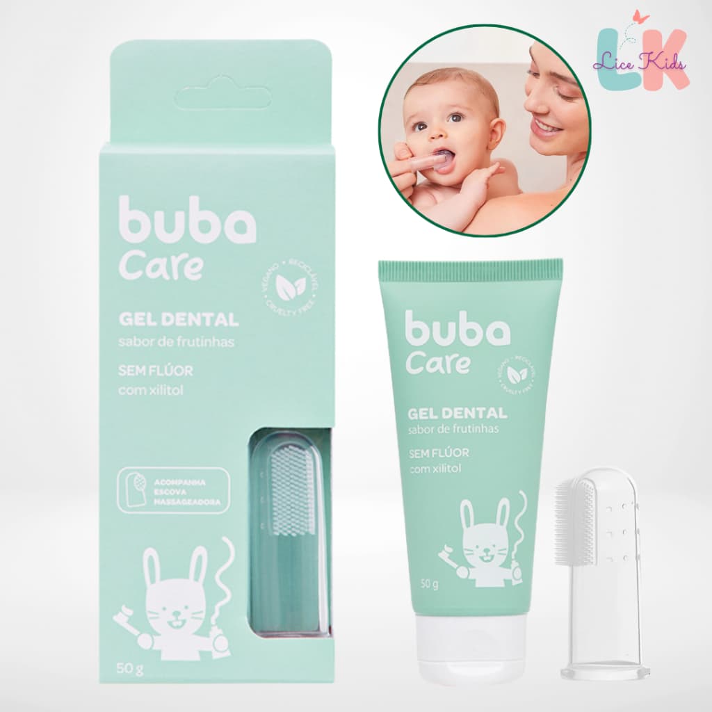 Gel Pasta Dental Infantil Sem Flúor + Escova Massageadora 50g Buba Care