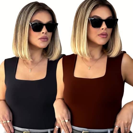 kit 2 Blusa Regata Quadrado Básica Feminina Moda Blusinha Elegante